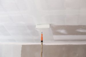 painting a gypsum plaster ceiling with painting roller